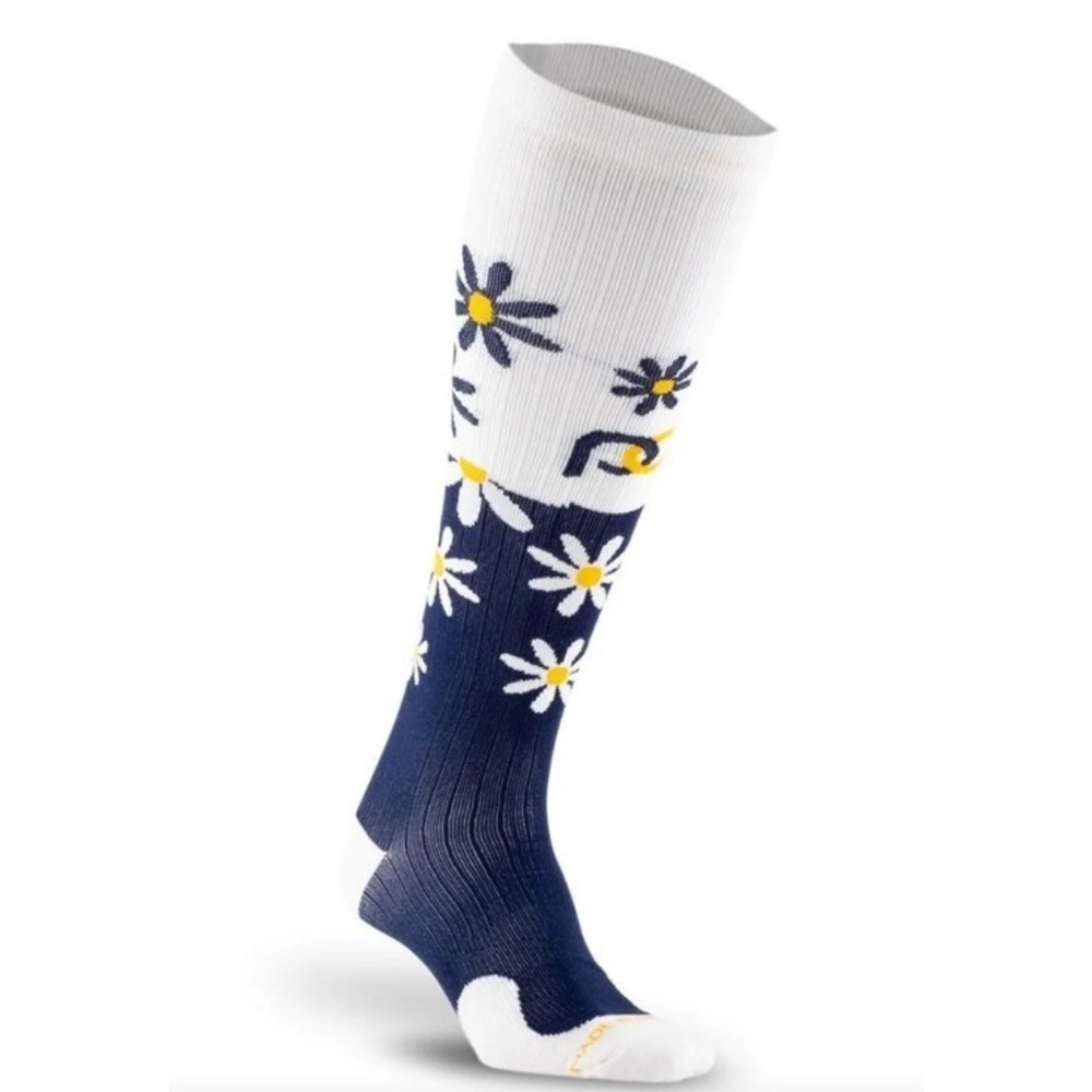 Pro Compression Marathon Navy White Daisies OTC Compression Knee Socks sz S/M